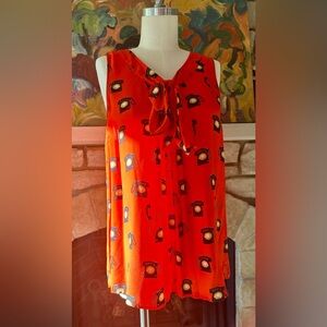 Maeve Silk and Cotton blouse in Beautiful Orange red with telephone print.